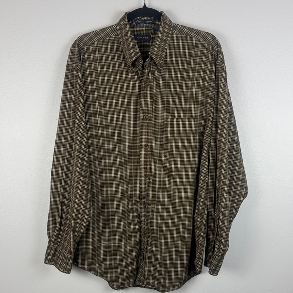 Gant Autumn Oxford Cotton Men’s Plaid Button-Down Long Sleeve Shirt Size Medium - Picture 2 of 13